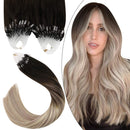 Ugeat Micro Beads Hair Extensions 16inch Hair Extensions Micro Loop 50Gram/Pack Micro Ring Remy Human Hair Extensions Balayage #4 Darkest Brown to #18 Ash Blonde with #22 Medium Blonde