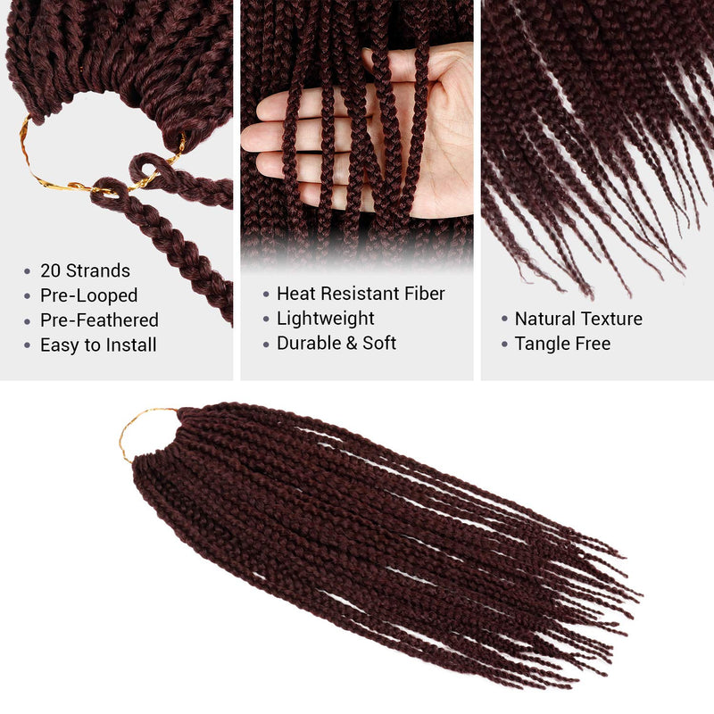 12 Inch AU-THEN-TIC Box Braid Crochet Hair Crochet Box Braids Hair Mambo Twist Braiding Pre-Stretched Pre Looped Hair Extensions (12 Inch (Pack of 8), 99J (Black Burgundy)) AU-THEN-TIC