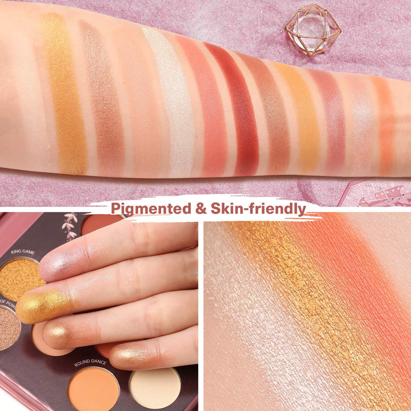 LUXAZA Pink Nudes Neutral Eyeshadow Palette - Eyeliner - Mirror, Matte Shimmer Gold Red Metallic Makeup Palette, Coordinated Warm Blush Pigmented Makeup pallet Starter Kit for Women - Nudes Pink LUXAZA
