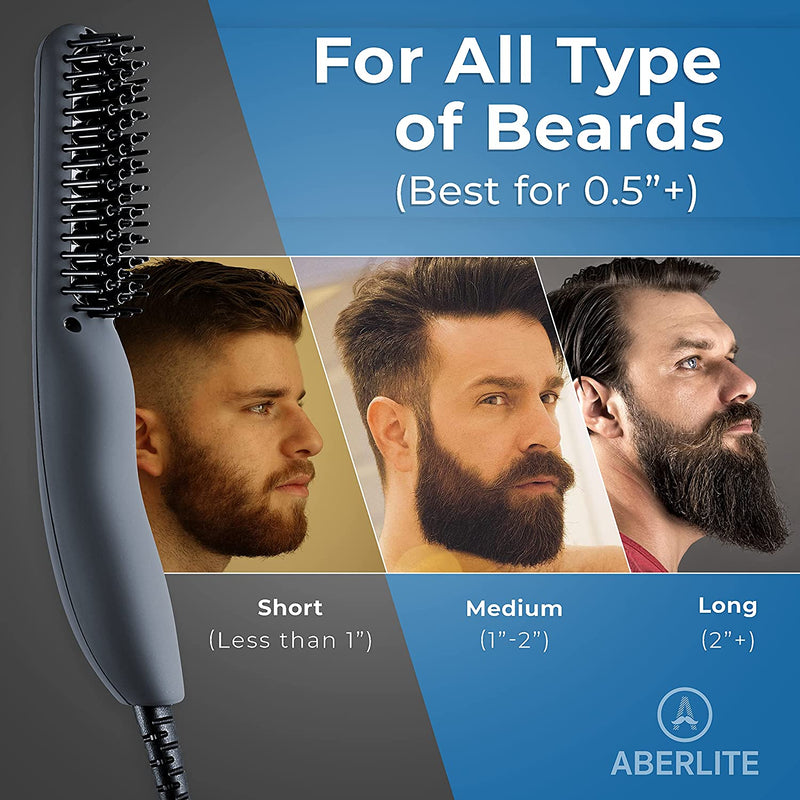 Aberlite EDC - Premium Beard Straightener Brush for Men - Professional Straightening Tool Heated Comb - For Short & Long Beards  - For Home and Travel Aberlite