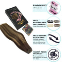 GOO GOO PU Clip in Hair Extensions Human Hair 22 Inch Ombre Chocolate Brown to Caramel Blonde Seamless Hair Extensions Clip in 150g 7pcs Straight Natural Remy Hair Extensions with PU Clips for Women GOO GOO Store