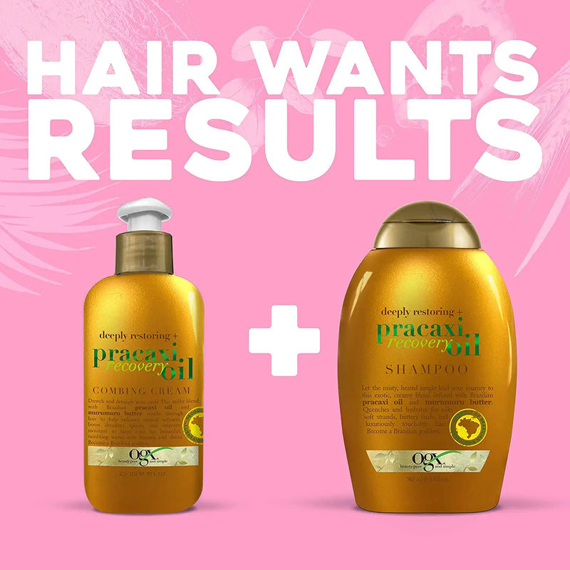 OGX Deeply Restoring + Pracaxi Recovery Oil Anti-Frizz Leave-In Combing Cream with Murumuru Butter, Sulfate-Free Surfactants Conditioning Hair Treatment to Detangle & Style, 8 oz OGX Store