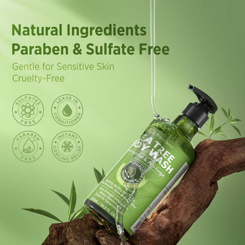 Antifungal Body Wash & Soap, Tea Tree Body Wash, Antibacterial Body Wash & Soap, Back Acne Body Wash, Natural Body Wash With Tea Tree Oil For Jock Itch, Back Acne, Athletes Foot, Body Odor, Nail Fungus, Ringworm, & Eczema - 16.9 Fl Oz Infinity Warehouse