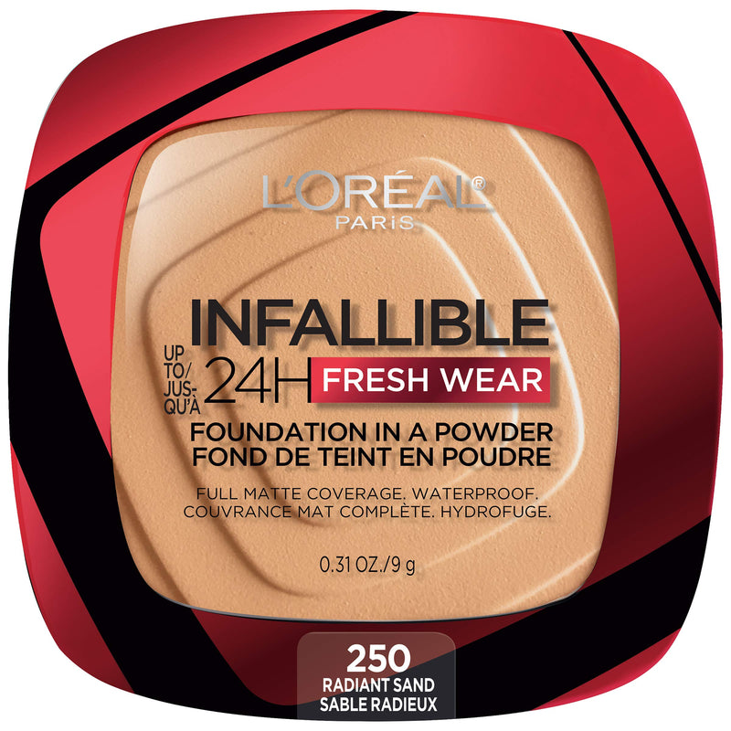 L'Oreal Paris Infallible Fresh Wear Foundation in a Powder, Up to 24H Wear, 250 Radiant Sand, 0.31 Fl Oz L'Oreal Paris