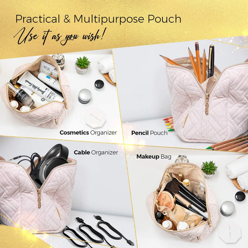 Large Cosmetic & Toiletry Bag, Zippered Makeup Pouch for Women & Girls, Travel Cute Organizer Suitable for Purse, Versatile Bag with Multiple Compartments for Makeup, Toiletries, Pencils, Accessories BOACAY Store