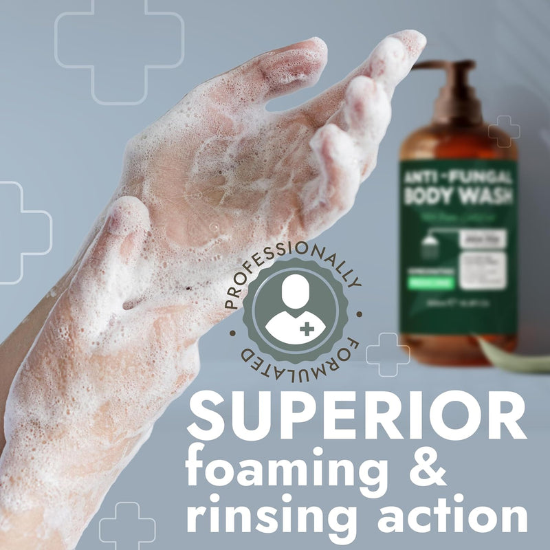 Antifungal Body Wash with Tea Tree Oil | Antibacterial Soap for Back Acne,Treats Ringworm, Eczema & Jock Itch | Antibacterial Body Soap For Men And Women | Includes Silicon Scrubber (16.9 oz) Infinity Warehouse