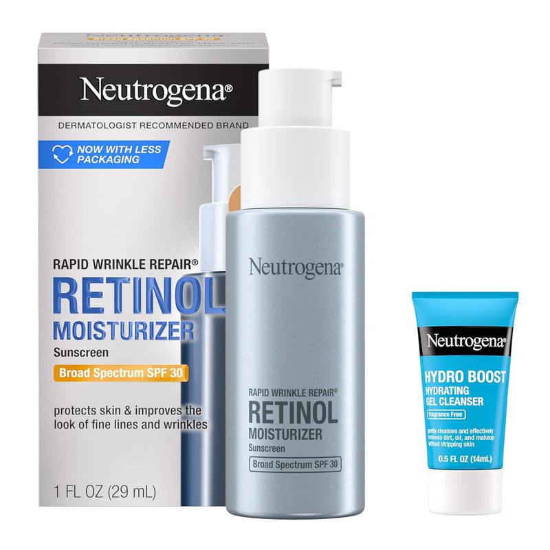 Neutrogena Rapid Wrinkle Repair Retinol Face Moisturizer with SPF 30, Daily Anti-Aging Face Cream, Retinol & Hyaluronic Acid & Trial Size Hydro Boost Facial Cleanser, 0.5 fl. oz Infinity Warehouse