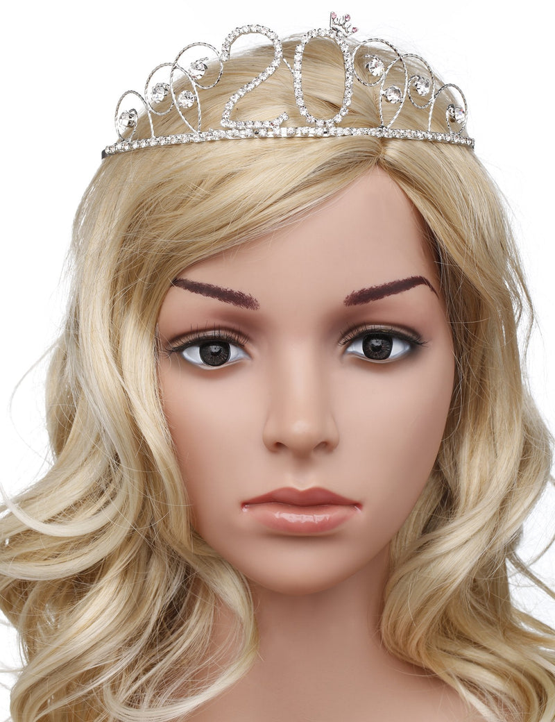 BABEYOND Crystal Birthday Tiara Crown Princess Birthday Crown Hair Accessories Happy 20th Birthday Crown Tiara for Women (20 Birth) BABEYOND
