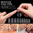 Beetles Acrylic Nail Tips - Fake Nails Half Cover Clear French Artificial False Nails with Case for Acrylic Nail/Dip Powder Nails/Poly Nail Extension Gel Nail Art DIY Home beetles Gel Polish