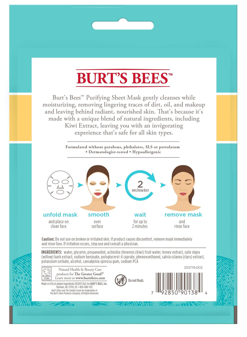 Burt's Bees Purifying Sheet Mask With Kiwi Extract Mask, 0.33 Ounce Burt's Bees