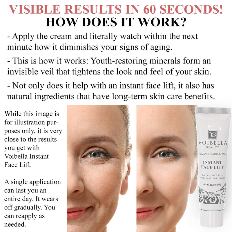 Instant Face Lift Cream - Best Eye, Neck & Face Tightening, Lifting & Firming Serum To Smooth Appearance of Loose Sagging Skin, Puffiness, Fine Lines & Wrinkles Within 1 Minute (Peptides and Stem Cells) VOIBELLA BEAUTY