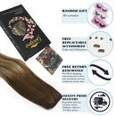 GOO GOO Halo Extensions Remy Human Hair Extensions Ombre Walnut Brown to Ash Brown and Bleach Blonde 80g 16 Inch Invisible Wire Flip Hair Extensions Couture Hairpiece with Secrect Fish Line GOO GOO Store