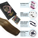 GOO GOO Halo Hair Extensions Human Hair Ombre Walnut Brown to Ash Brown and Bleach Blonde 100g 20 Inch Straight Hidden Crown Wire Hair Extensions Flip in with Invisiblbe Fish Line Layered Hairpiece GOO GOO Store