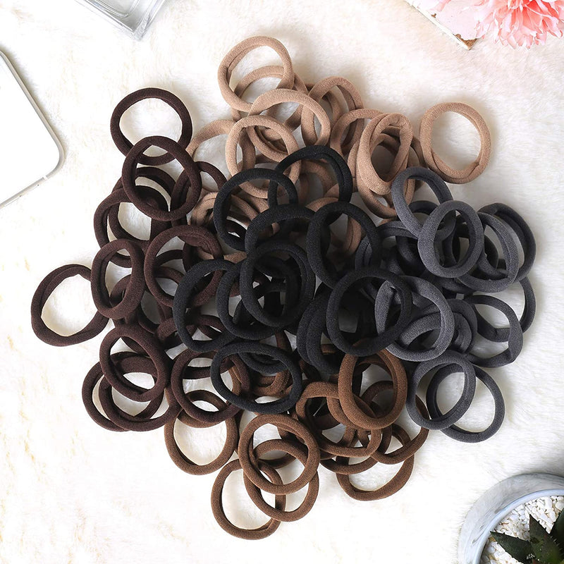 SYGY 100PCS Hair Ties for Women, Elastic Cotton Thick Seamless Hair Bands, No crease No damage for Thick Hair, Simple Ponytail Holders/Headband Scrunchies/Hair Accessories, 5 Colors SYGY