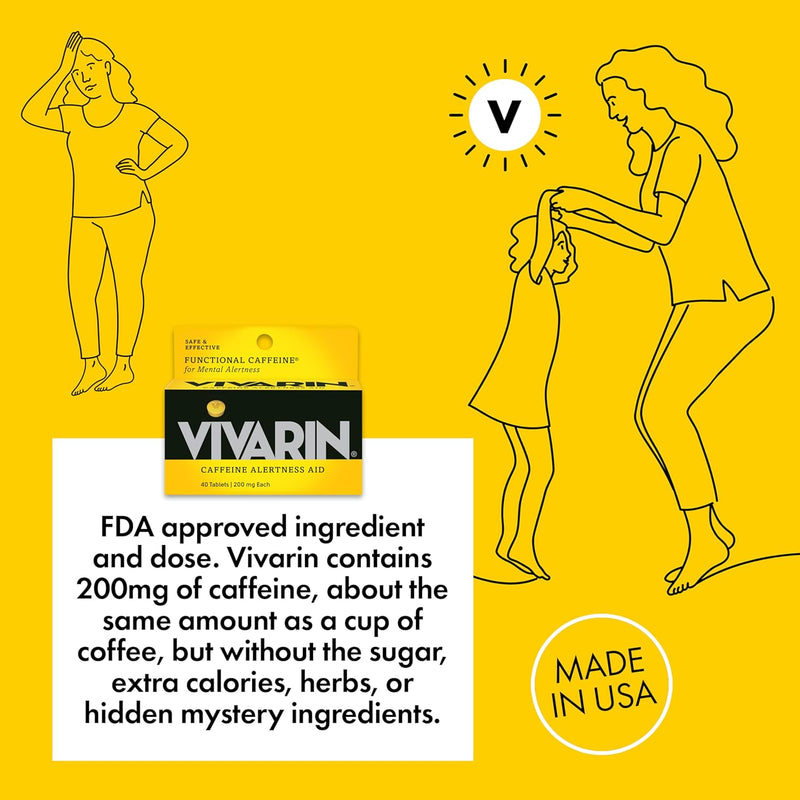 Vivarin, Caffeine Pills, 200mg Caffeine per Dose, Safely and Effectively Helps You Stay Awake, No Sugar, Calories or Hidden Ingredients, Energy Supplement, 40 Tablets Infinity Warehouse