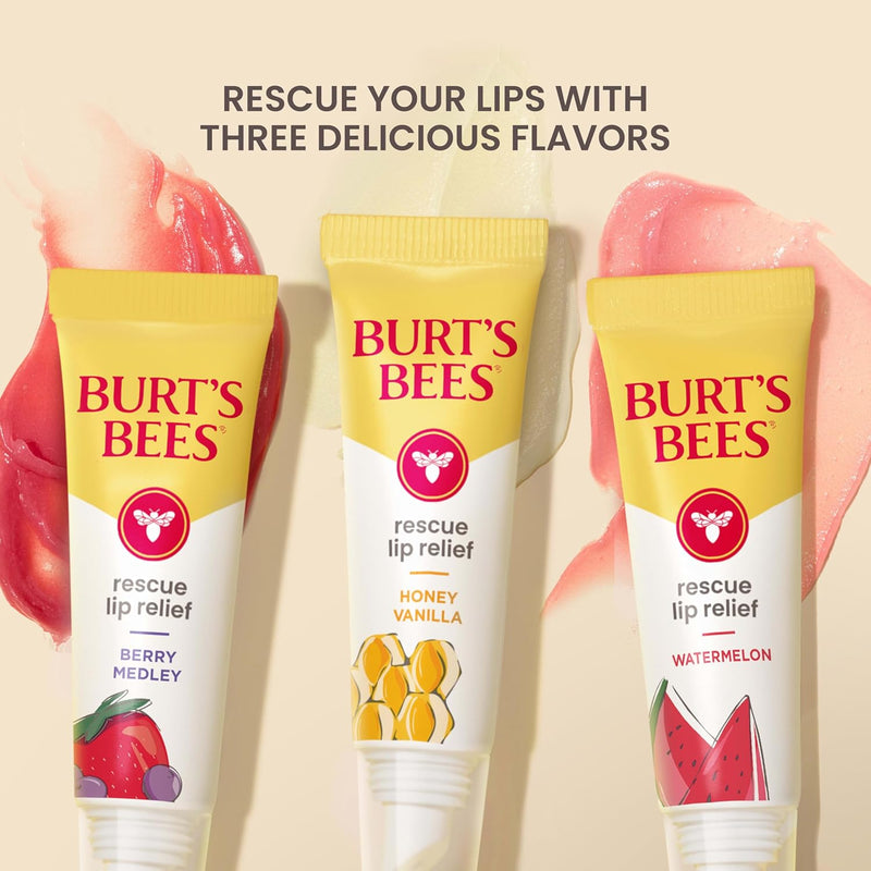 Burt's Bees Rescue Lip Relief, Honey Vanilla, Hydrating Lip Balm for Dry Cracked Lips, with Responsbily Sourced Beeswax and Shea Butter, 100% Natural Origin, 1 Squeezy Tube, 0.35oz Infinity Warehouse