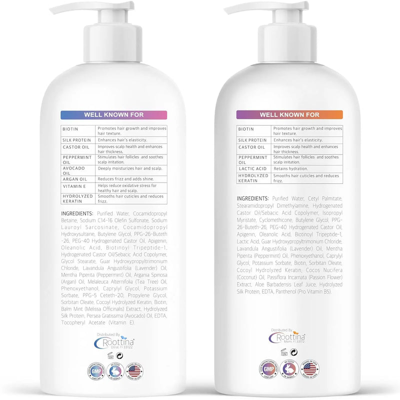 Fights Hair Loss, Roottina Daily Routine Shampoo and Conditioner Set with DHT Blockers for Women, Promotes Hair Thickening and Growth, , Made in USA (16 fl oz x 2) Infinity Warehouse