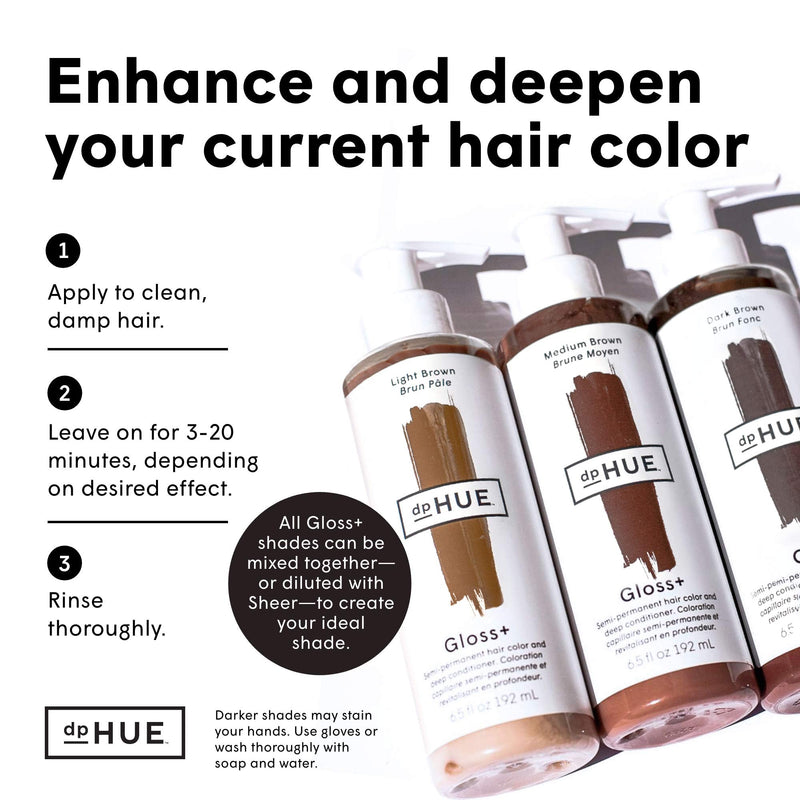 dpHUE Gloss+ Dark Brown Semi-Permanent Hair Color & Conditioner, 6.5 oz - Color Boost with Healthy Shine - Deep Conditioning Treatment - No Peroxide, Ammonia or Mixing - Gluten-Free, Vegan dpHUE