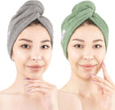American Soft Linen 100% Cotton Hair Towels for Women, Head Towel Cap, Cotton Hair Turban Towel Wrap for Long Curly Anti Frizz Hair, Soft and Absorbent Cotton Hair Towels 2 Pack, Purple-Black Infinity Warehouse