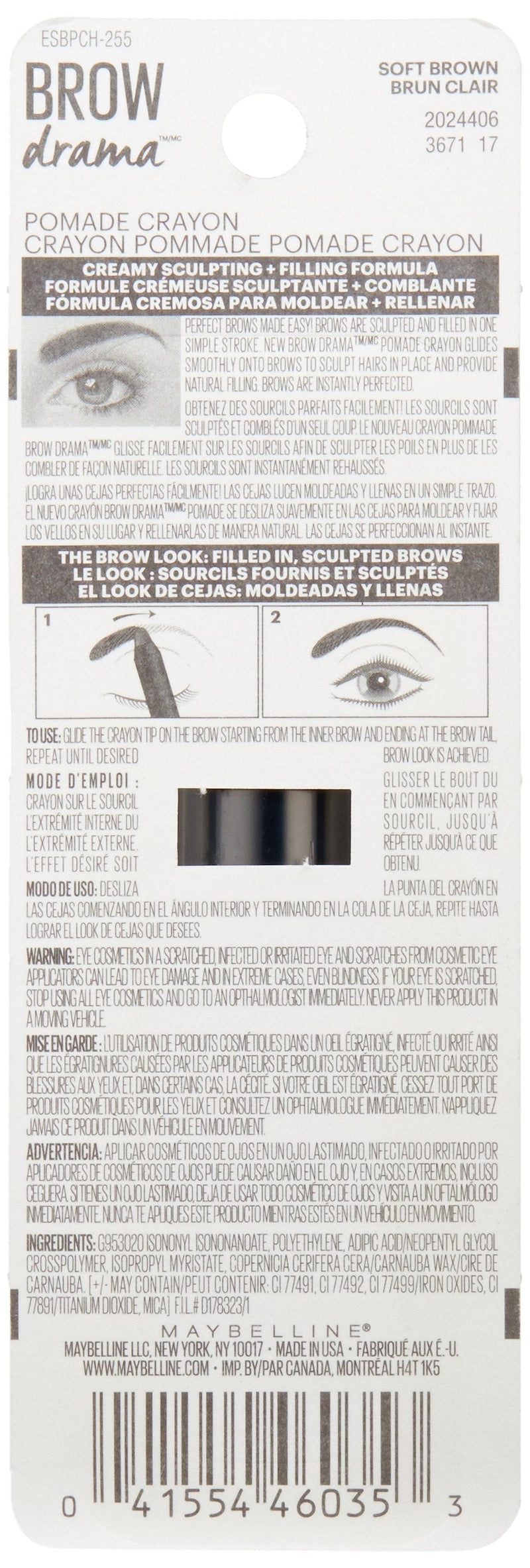 Maybelline New York Brow Drama Pomade Crayon, Soft Brown, 0.04 oz. Maybelline New York