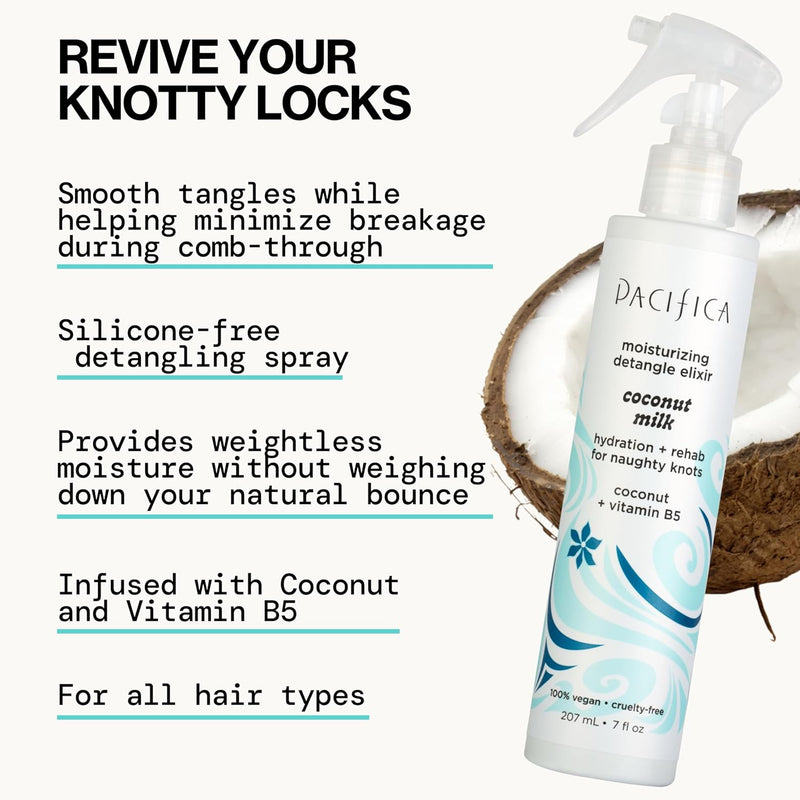 Pacifica Coconut Milk Hair Detangler Spray – Leave-In Conditioning Elixir for Tangle-Free Hair – Instantly Detangles Knots, Adds Shine & Moisture, Prevents Breakage & Frizz – Vegan & Cruelty-Free Infinity Warehouse