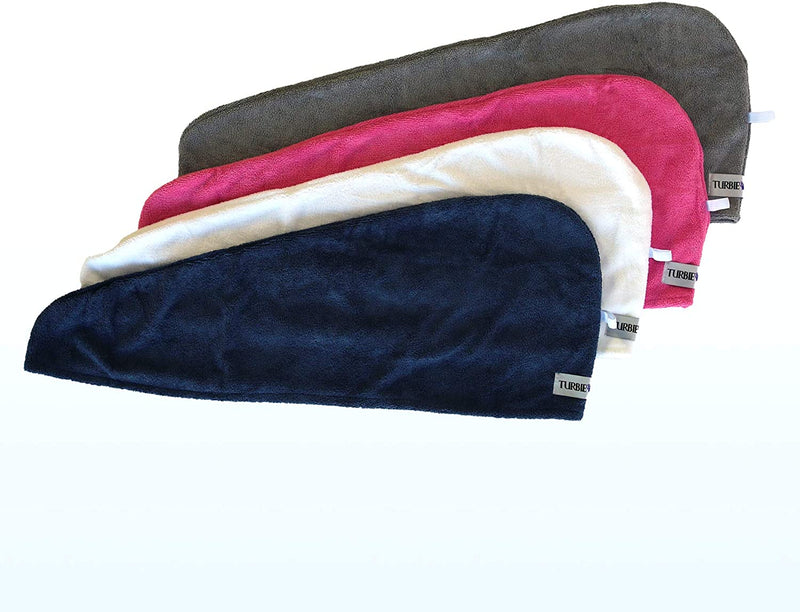 Turbie Twist Microfiber Hair Towel Wrap for Women and Men | 4 Pack | Bathroom Essential Accessories | Quick Dry Hair Turban for Drying Curly, Long & Thick Hair (Pink, Blue, Grey, White) Turbie Twist