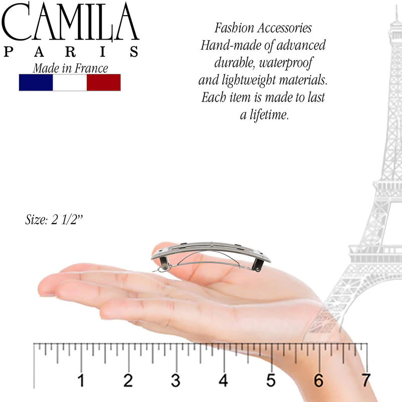 Camila Paris GA252 2.5 Inch Square Hair Barrette Clip Metal Silver, French Hair Accessories for Women, Handmade with Swarovski Crystals Stones. Styling Girls Hair Ornaments. Made in France Camila
