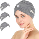 HALLEY Cotton Hair Towel Wrap (3 Packs) Super Absorbent Fast Drying Turbans for Thick, Wet Hair with Button (Black) Infinity Warehouse