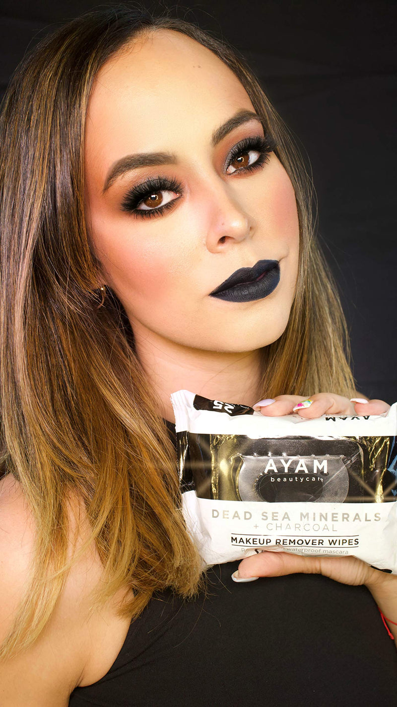 AYAM Beautycare Dead Sea Minerals + Charcoal Makeup Remover Wipes 4 Pack, Cleansing Towelettes, Removes Makeup, Deep clean, Purify and Exfoliates skin, Safe for Sensitive Skin, 25 Count each Ayam Beautycare