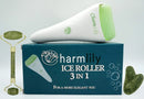 Jade & Ice Roller + Gua Sha Massager Tool Set for Face & Eyes by Charmlily, Puffiness, Reduce Wrinkle Aging, Migraine, Pain Relief on Neck & Body, Cold Facial Original Natural Stone - 3 in 1 CHARMLILY