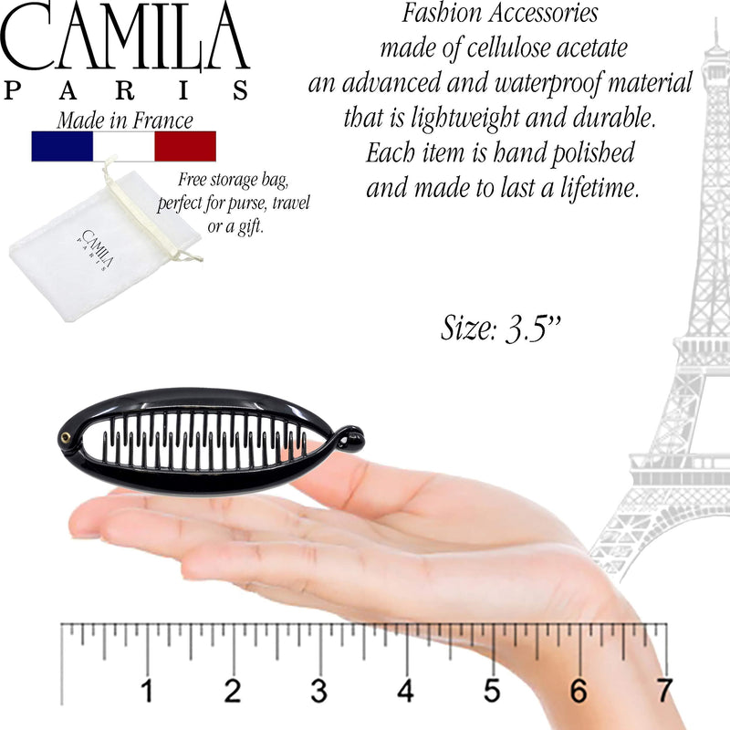 Camila Paris NV138 3.5 inch Small French Banana Clip Hair Comb Classic Girls Updo Flexible Ponytail Holder Interlocking Banana Combs, Fashion Durable Styling Hair Accessories for Women, Made in France Camila