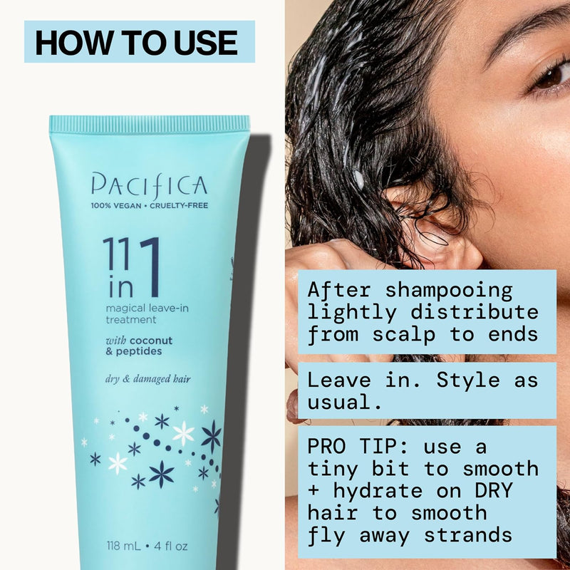 Pacifica Leave In Conditioner - 11 in 1 Magical Hair Treatment - Strengthen & Repair Damaged Hair - Deep Conditioning for Dry Hair Adds Shine & Anti-Frizz for Straight, Wavy & Curly Hair Care, Vegan Infinity Warehouse