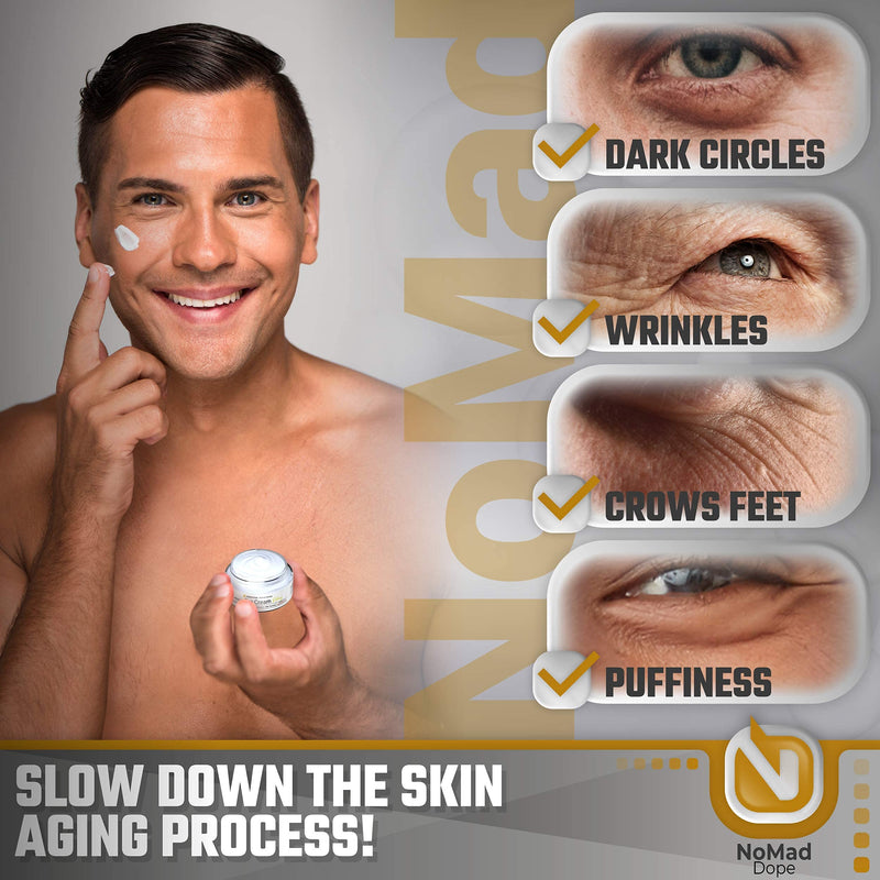 Anti Aging Eye Cream For Men - Mens Under Eye Cream - Dark Circles Under Eye Treatment For Men - Eye Balm Wrinkle Cream - To Reduce Puffiness, Under Eye Bags, Crows Feet - Natural & Organic USA 0.5oz NoMad Dope
