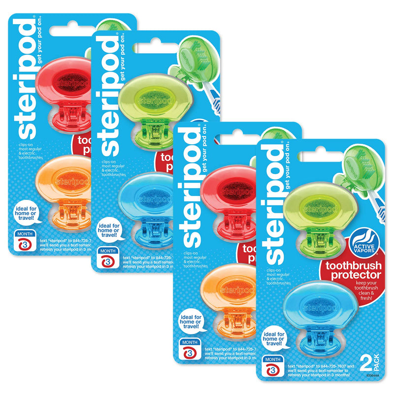 Steripod Clip-On Toothbrush Protector, Multicolor, 8 Count Steripod