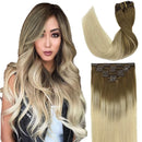 GOO GOO Human Hair Extensions Clip in Ombre Ash Brown to Platinum Blonde 120g 7pcs 18 Inch Straight Real Clip in Hair Extensions Thick Hair Weft Natural Remy Hair Extensions for Women GOO GOO Store
