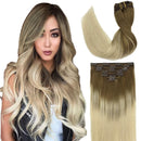 GOO GOO Human Hair Extensions Clip in Ombre Ash Brown to Platinum Blonde 120g 7pcs 18 Inch Straight Real Clip in Hair Extensions Thick Hair Weft Natural Remy Hair Extensions for Women GOO GOO Store