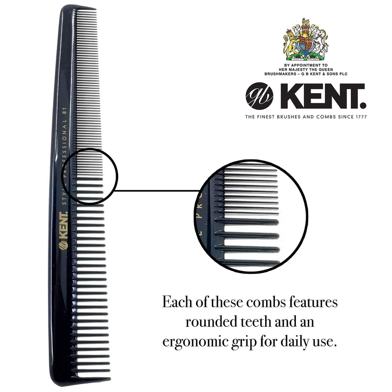 Kent SPC81 Salon-Style Dressing Cutting Comb with Wide and Fine Teeth - Professional Barber Haircut Comb for Styling and Teasing for All Hair Types - Kent Quality Barber Supplies KENT