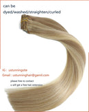 15In Ash Blonde with Bleach Blonde Clip In Hair Extensions 8A Grade Ombre Full Head Long Straight 100% Human Hair In Extensions 70g7PCS(15In