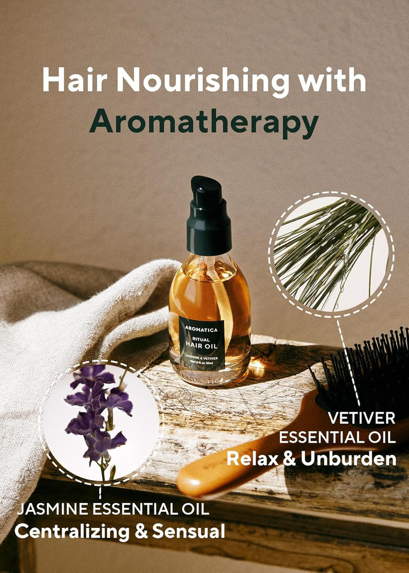 AROMATICA Ritual Jasmine & Vetiver Hair Oil 1.6 fl. oz - Nourishing Silicone-Free Oil for Damaged frizzy Blow out Hair with Pure Fragrance Infinity Warehouse