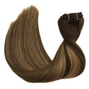 GOO GOO Remy Hair Extensions 16 Inch 7pcs 120g Chocolate Brown to Caramel Blonde Mixed Brown Balayage Thick Straight Hair Clip in Human Hair Extensions Real Hair Extensions GOO GOO