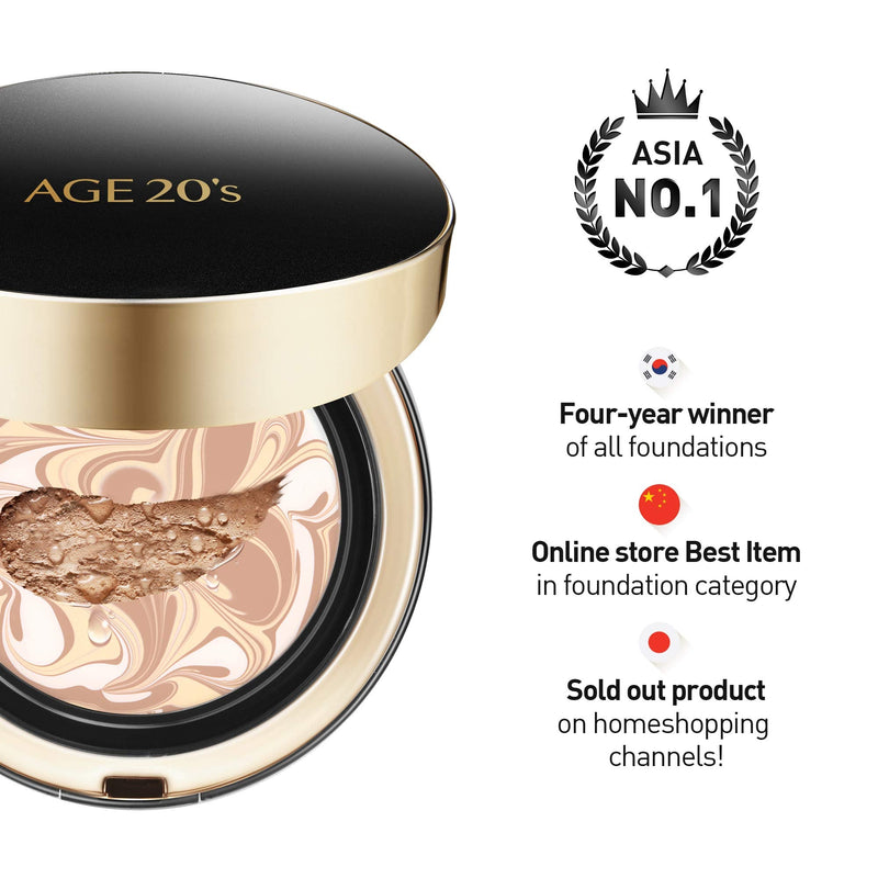 AGE 20's Signature Intense Full Coverage 71% Essence Cushion Foundation, Sunscreen Korean Makeup SPF 50+, Refill