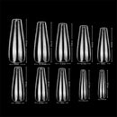 Vivace Clear Full Cover Long Coffin 500 Acrylic False Fake Nail Tips With Clear Plastic Case for Nail Salon Nail Shop (Clear F.C Long Coffin) Vivace