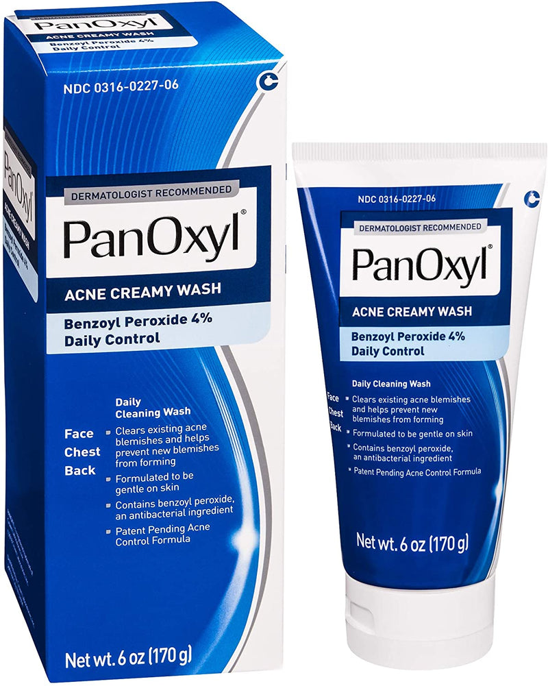 PanOxyl Antimicrobial Acne Creamy Wash, 4% Benzoyl Peroxide, 6 Ounce PanOxyl
