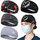Headbands with Button for Mask, Wide Nurses Headbands Non Slip Elastic Ear Protection for Women Men Doctors Sweatband Head Wrap ABAMERICA