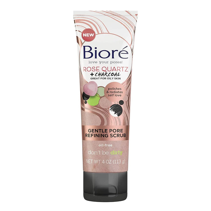 Bioré Rose Quartz With Charcoal Gentle Pore Refining scrub, exfoliating & Pore Minimizing Micro Crystal Facial Scrub, Oil Free, Dermatologist Tested, Cruelty Free, Vegan Friendly, Paraben Free Bioré Store