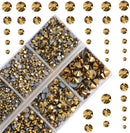 4000Pcs Mixed Size Hot Fix Round Crystals Gems Glass Stones Hotfix Flat Back Rhinestones (Mine Gold) Massive Beads