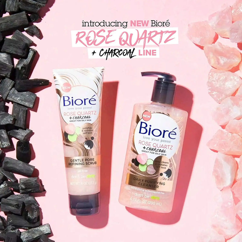 Bioré Rose Quartz With Charcoal Gentle Pore Refining scrub, exfoliating & Pore Minimizing Micro Crystal Facial Scrub, Oil Free, Dermatologist Tested, Cruelty Free, Vegan Friendly, Paraben Free Bioré Store
