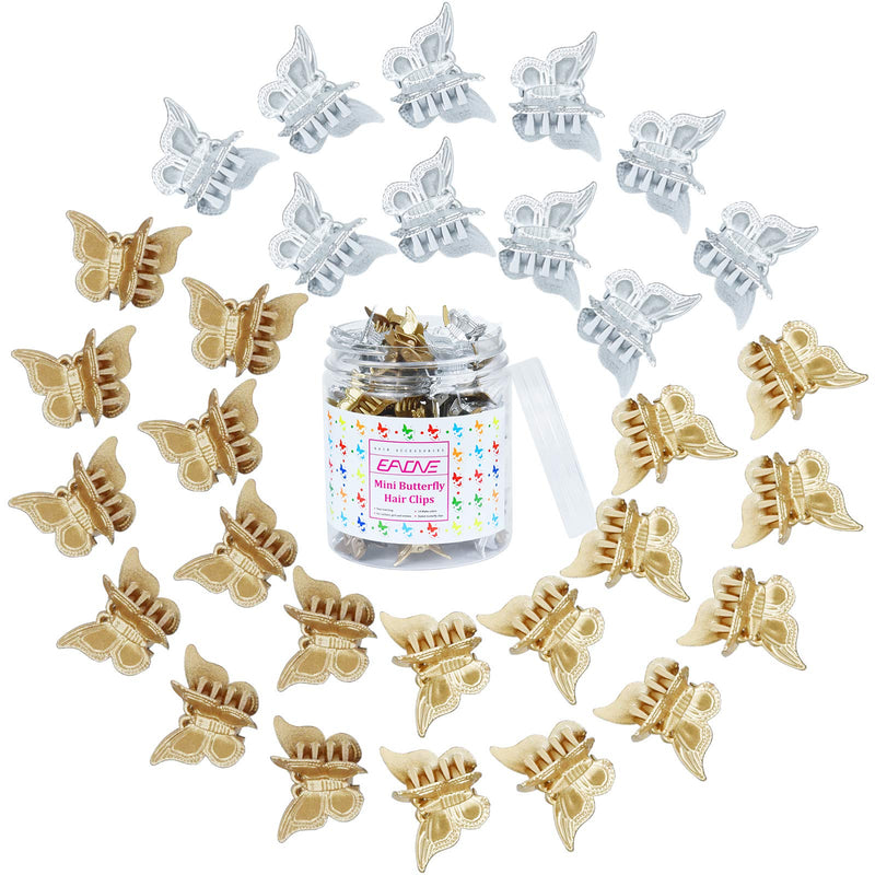 EAONE 50 Pieces Butterfly Clips Metallic Color Mini Butterfly Hair Clips Hair Accessories for Women and Girls with Box Packaged, 3 Assorted Colors(Silver, Gold and Bronze) EAONE