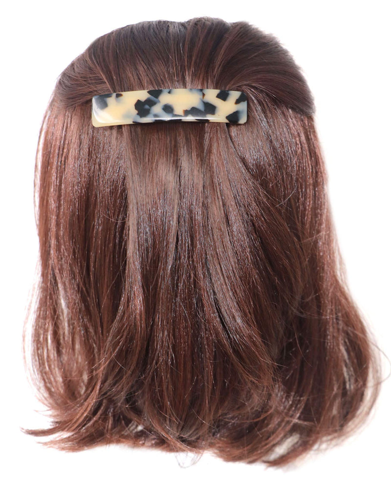 French Amie Oblong Handmade 3.5" Celluloid Automatic Hair Clip Barrette French Hair Clip for Girls Strong Hold Hair Clips for Women No Slip Durable Paris Hair Accessories, Made in France (White Tokyo) French Amie