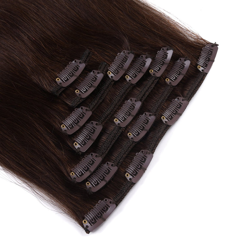 20 inches Clip in Hair Extensions Remy Human Hair - 7pcs 120g Silky Straight Thick 100% Real Dark Brown Human Hairpieces Clip on for Women Beauty (20inch-120g.